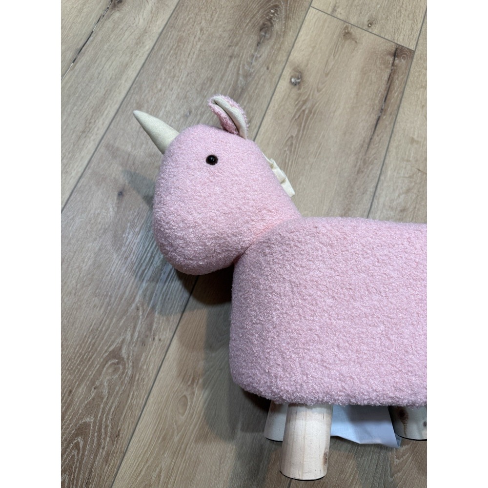 Pink Unicorn Kids Stool Ottoman Plush Animal Seat Nursery Decor Footstool Toy - Picture 7 of 10